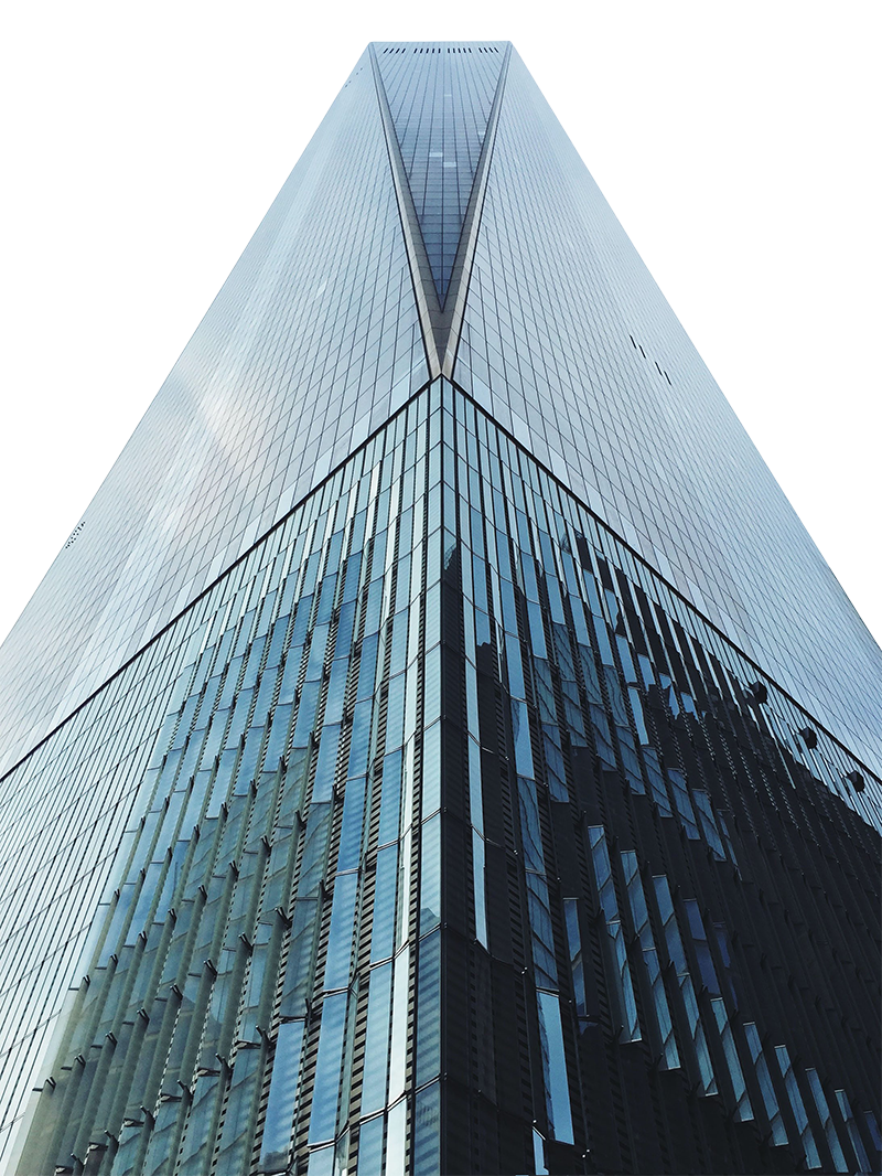 View of side of glass building